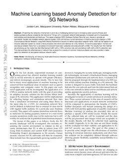 Machine Learning based Anomaly Detection for 5G Networks