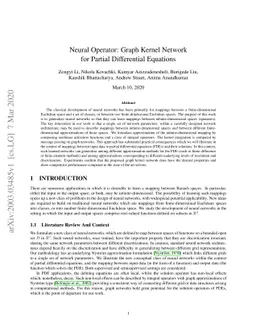Neural Operator: Graph Kernel Network for Partial Differential Equations
