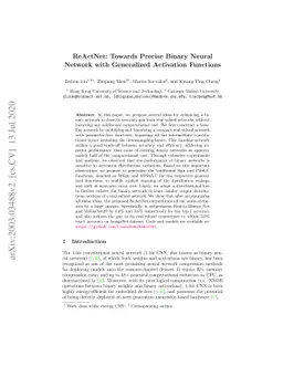 ReActNet: Towards Precise Binary Neural Network with Generalized
  Activation Functions
