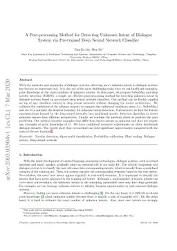 A Post-processing Method for Detecting Unknown Intent of Dialogue System
  via Pre-trained Deep Neural Network Classifier
