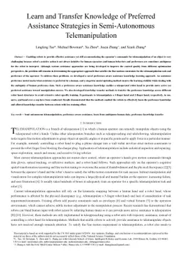 Learn and Transfer Knowledge of Preferred Assistance Strategies in
  Semi-autonomous Telemanipulation