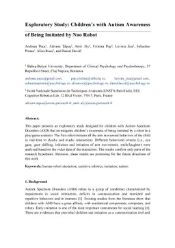 Exploratory Study: Children's with Autism Awareness of being Imitated by
  Nao Robot