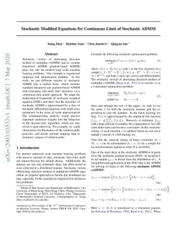 Stochastic Modified Equations for Continuous Limit of Stochastic ADMM