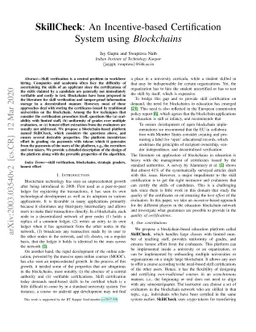 SkillCheck: An Incentive-based Certification System using Blockchains