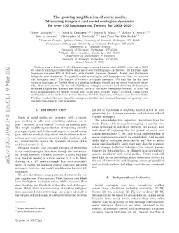 The growing amplification of social media: Measuring temporal and social
  contagion dynamics for over 150 languages on Twitter for 2009-2020