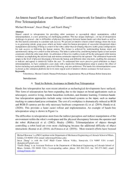 An Intent-based Task-aware Shared Control Framework for Intuitive Hands
  Free Telemanipulation