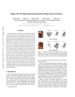 Single-View 3D Object Reconstruction from Shape Priors in Memory