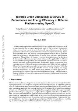 Towards Green Computing: A Survey of Performance and Energy Efficiency
  of Different Platforms using OpenCL