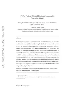 FoCL: Feature-Oriented Continual Learning for Generative Models