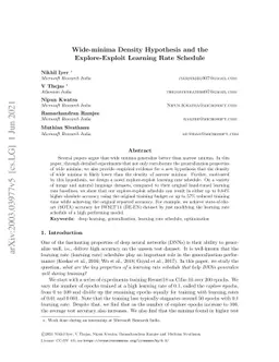 Wide-minima Density Hypothesis and the Explore-Exploit Learning Rate
  Schedule