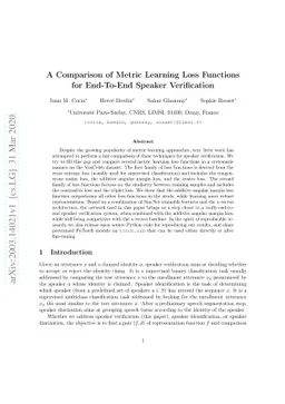 A Comparison of Metric Learning Loss Functions for End-To-End Speaker
  Verification