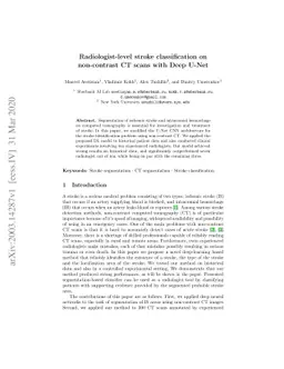 Radiologist-level stroke classification on non-contrast CT scans with
  Deep U-Net