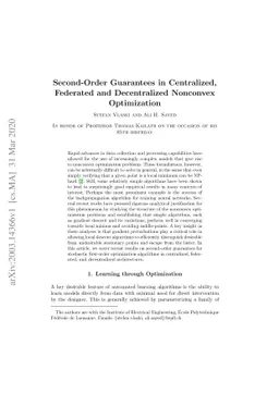 Second-Order Guarantees in Centralized, Federated and Decentralized
  Nonconvex Optimization