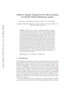 Additive Angular Margin for Few Shot Learning to Classify Clinical
  Endoscopy Images