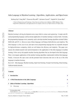 Julia Language in Machine Learning: Algorithms, Applications, and Open
  Issues