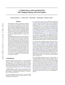 A Unified Theory of Decentralized SGD with Changing Topology and Local
  Updates