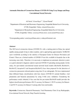 Automatic Detection of Coronavirus Disease (COVID-19) Using X-ray Images
  and Deep Convolutional Neural Networks