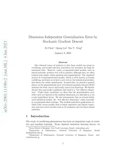 Dimension Independent Generalization Error by Stochastic Gradient
  Descent