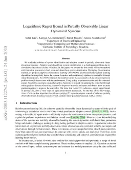 Logarithmic Regret Bound in Partially Observable Linear Dynamical
  Systems