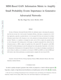 MIM-Based GAN: Information Metric to Amplify Small Probability Events
  Importance in Generative Adversarial Networks