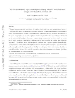 Accelerated learning algorithms of general fuzzy min-max neural network
  using a novel hyperbox selection rule