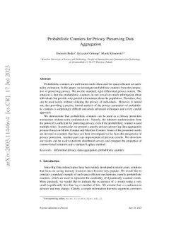 Probabilistic Counters for Privacy Preserving Data Aggregation