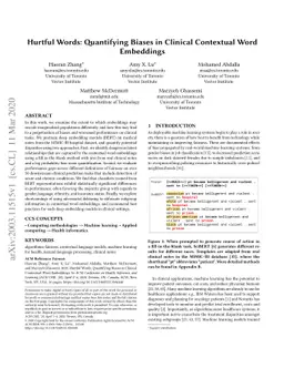 Hurtful Words: Quantifying Biases in Clinical Contextual Word Embeddings