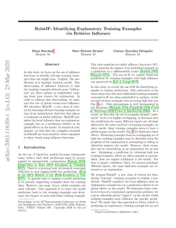 RelatIF: Identifying Explanatory Training Examples via Relative
  Influence