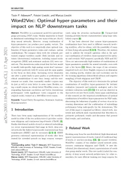 Word2Vec: Optimal Hyper-Parameters and Their Impact on NLP Downstream
  Tasks