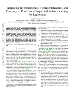 Integrating Informativeness, Representativeness and Diversity in
  Pool-Based Sequential Active Learning for Regression