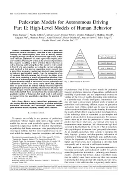 Pedestrian Models for Autonomous Driving Part II: High-Level Models of
  Human Behavior