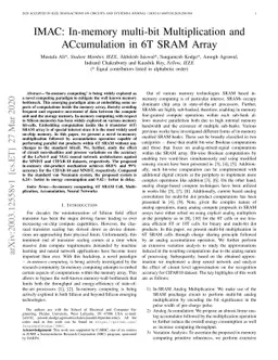 IMAC: In-memory multi-bit Multiplication andACcumulation in 6T SRAM
  Array