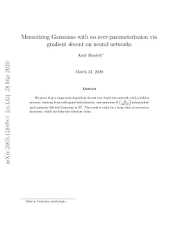 Memorizing Gaussians with no over-parameterizaion via gradient decent on
  neural networks