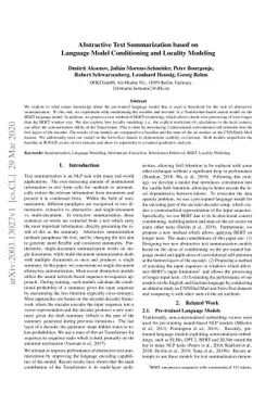 Abstractive Text Summarization based on Language Model Conditioning and
  Locality Modeling