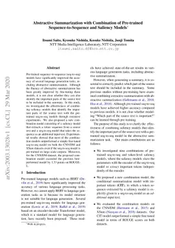 Abstractive Summarization with Combination of Pre-trained
  Sequence-to-Sequence and Saliency Models