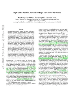 High-Order Residual Network for Light Field Super-Resolution