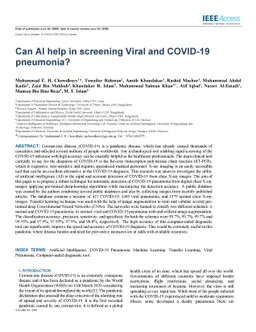 Can AI help in screening Viral and COVID-19 pneumonia?