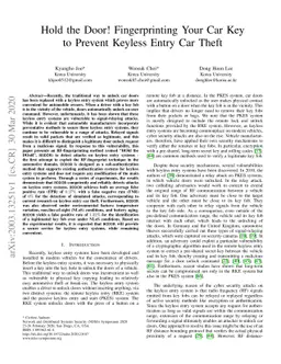 Hold the Door! Fingerprinting Your Car Key to Prevent Keyless Entry Car
  Theft