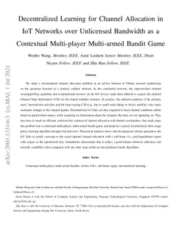 Decentralized Learning for Channel Allocation in IoT Networks over
  Unlicensed Bandwidth as a Contextual Multi-player Multi-armed Bandit Game