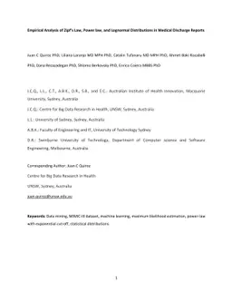 Empirical Analysis of Zipf's Law, Power Law, and Lognormal Distributions
  in Medical Discharge Reports