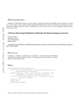 A Privacy-Preserving Distributed Architecture for
  Deep-Learning-as-a-Service