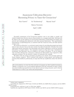 Anonymous Collocation Discovery: Harnessing Privacy to Tame the
  Coronavirus