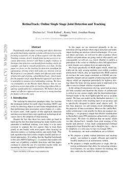 RetinaTrack: Online Single Stage Joint Detection and Tracking