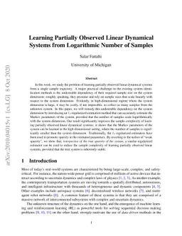 Learning Partially Observed Linear Dynamical Systems from Logarithmic
  Number of Samples