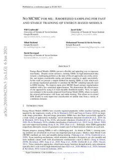 No MCMC for me: Amortized sampling for fast and stable training of
  energy-based models