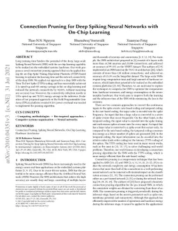 Connection Pruning for Deep Spiking Neural Networks with On-Chip
  Learning