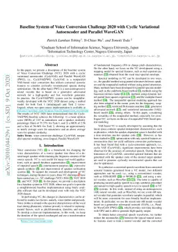 Baseline System of Voice Conversion Challenge 2020 with Cyclic
  Variational Autoencoder and Parallel WaveGAN