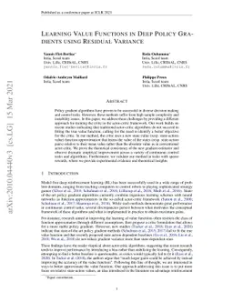 Learning Value Functions in Deep Policy Gradients using Residual
  Variance