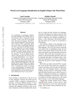 Word Level Language Identification in English Telugu Code Mixed Data