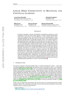 Linear Mode Connectivity in Multitask and Continual Learning